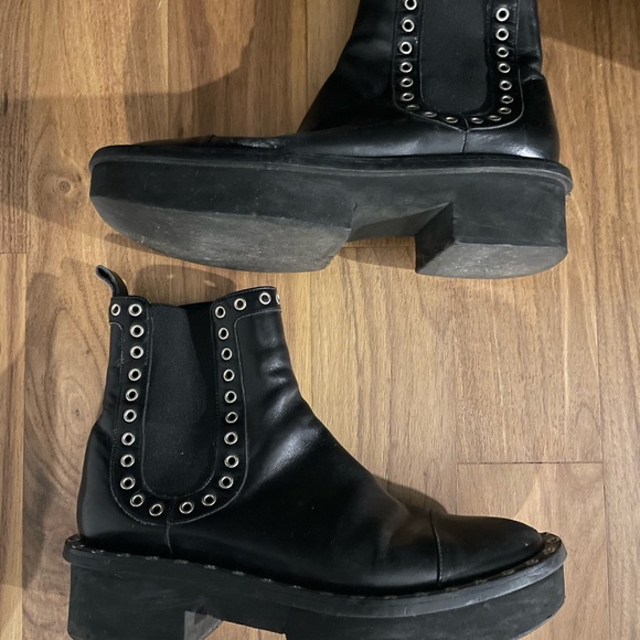 Robert Clergerie Black Heeled Grommet Boots - Picture 4 of 5
